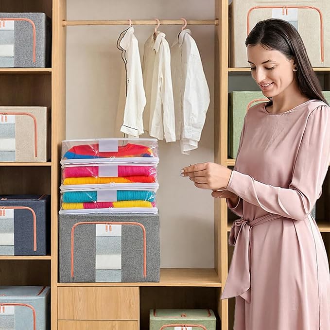 8pcs Under Bed Storage Containers Closet Organizers and Storage Bins Foldable Underbed Storagebags with Window for Blankets Clothing Towels Comforter Sweaters Pillows Linen Sheets Wrapping Paper