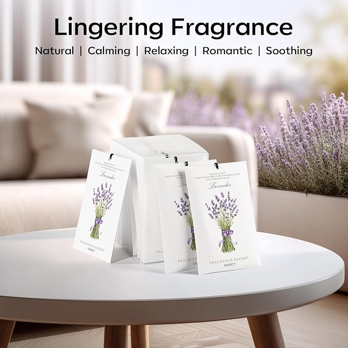 MYARO 12 Pack Lavender Scented Sachets | Odor Eliminator & Air Freshener for Drawer, Closet, Car, Shoes, Gym Bag, Suitcase | Home Fragrance Gift Set