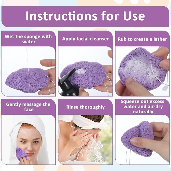 9Pcs Face Sponges for Cleansing, Reusable Exfoliating Facial Sponge Soft Face Wash Sponge for Faces Daily Cleansing, Deep Cleanse and Dead Skin Removal