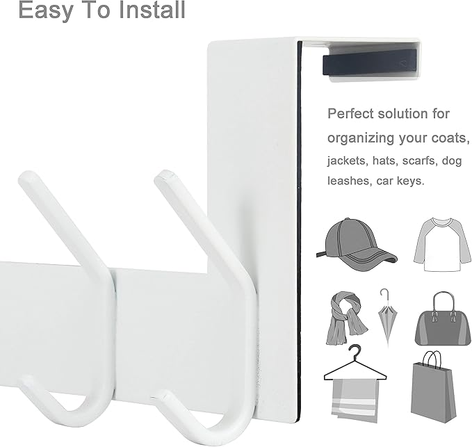 WEBI Over The Door Hooks,Over Door Towel Rack,Door Hanger,Door Coat Hanger,Door Coat Rack,Door Hooks for Hanging Clothes,Back of Door,White