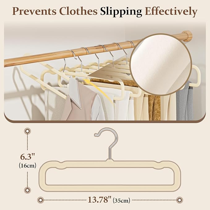Velvet Felt Pants Hangers 30 Pack – Heavy Duty Space Saving Clothes Hangers with 360° Swivel Hook, Non-Slip Thin Design for Suits, Shirts, Coats, Dresses – Includes 30 Hooks (Ivory)