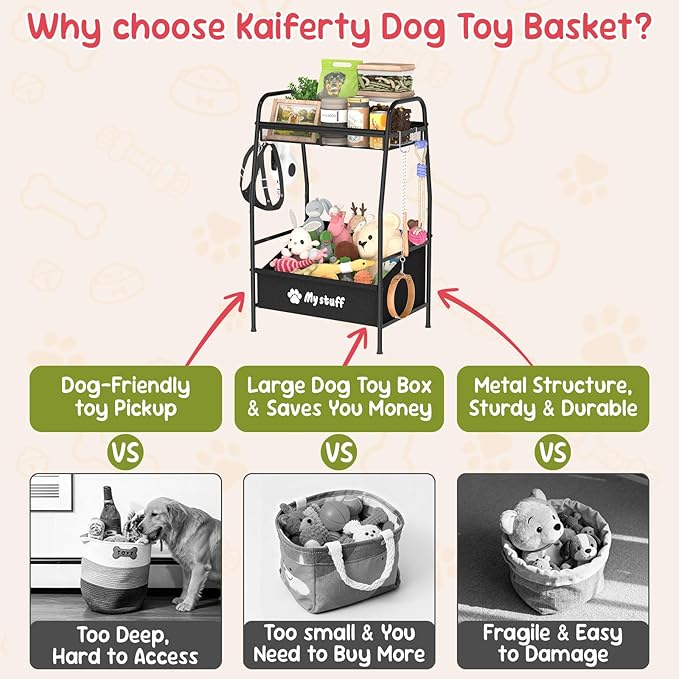 Medium Dog Toy basket, Toy Box for Dogs, Pet Toys Bin Dog Metal Wire Basket for Toys, Food Storage, Storage Organizer Chest Storage, Toy Box for Living Room Area (Black)