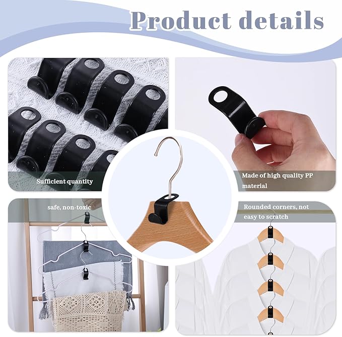 MCPINKY Hanger Extender Hooks, 50PCS Clothes Hanger Connector Hooks Closet Space Savers for Hanging Clothes, Black