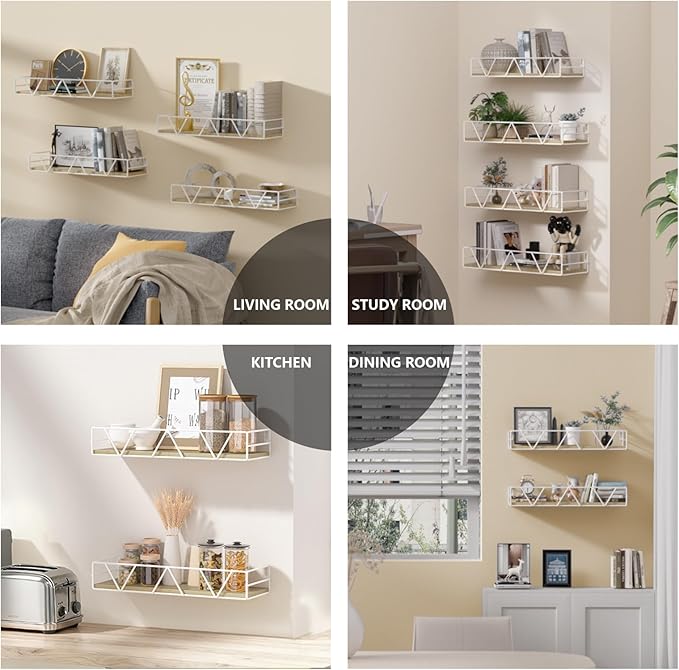 Floating Shelves Set of 3, Home Wood Wall Shelf, Farmhouse Shelf for Bedroom, Wall Mounted Floating Shelf for Living Room, Bedroom, Bathroom, Kitchen, Office (Gray-4pcs)