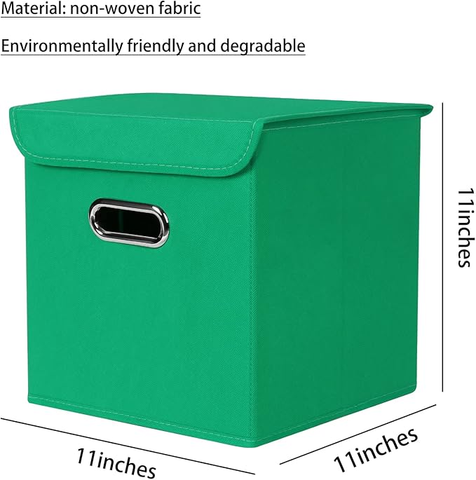 Closet Organizers Fabric Storage Bins With Lids Collapsible Cube Storages Organizer Basket With Handles,Storage Boxes for Clothes Storage,Office,Toys,3 Pack,（Green