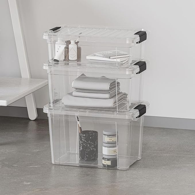 Superio Clear Storage Boxes with Lids, 1.27 Quart Plastic Container Bins for Organizing, Stackable Crates, BPA Free, Non Toxic, Odor Free, Organizers for Home, Office and Dorm, 5 Pack