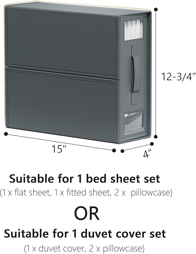 SUOCO SheetCube Bed Sheet Organizers and Storage 6 Pack, Foldable Linen Closet Organizer with Window and Label, Bedding Folder Storage Box Container for Blanket, Duvet Cover Set, Bed Sheet Set - Grey