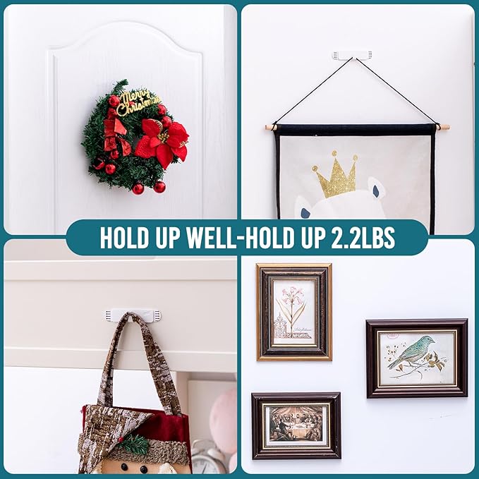 TAILI Picture Hangers 4 Pack, Adhesive Hanging Hooks Without Nails, No Damage Sawtooth Hangers, Art Hanger for Bathroom Kitchen Home Door Closet, Inclue 2 Extra Strips