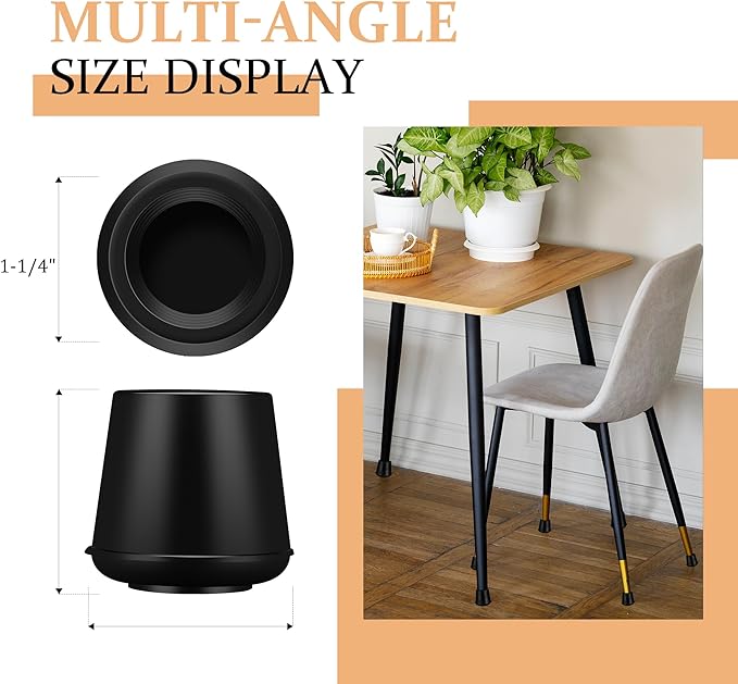 1-1/4” Round Rubber Chair Leg Tips Caps, Chair Leg Floor Protectors Furniture Legs Caps Non Slip Reduce Noise for Hardwood Floors (Black, 8 Pack)