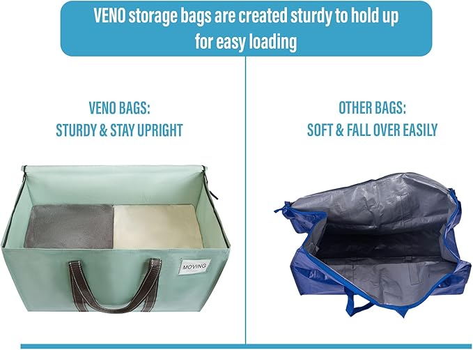 VENO 8 Pack Moving Bags and Large Christmas Storage Bins with lids. Alternative to Moving Boxes, Packing Supplies for College. Extra Large Heavy Duty Totes for Packaging (Shiny Light Green, 8 Pack)