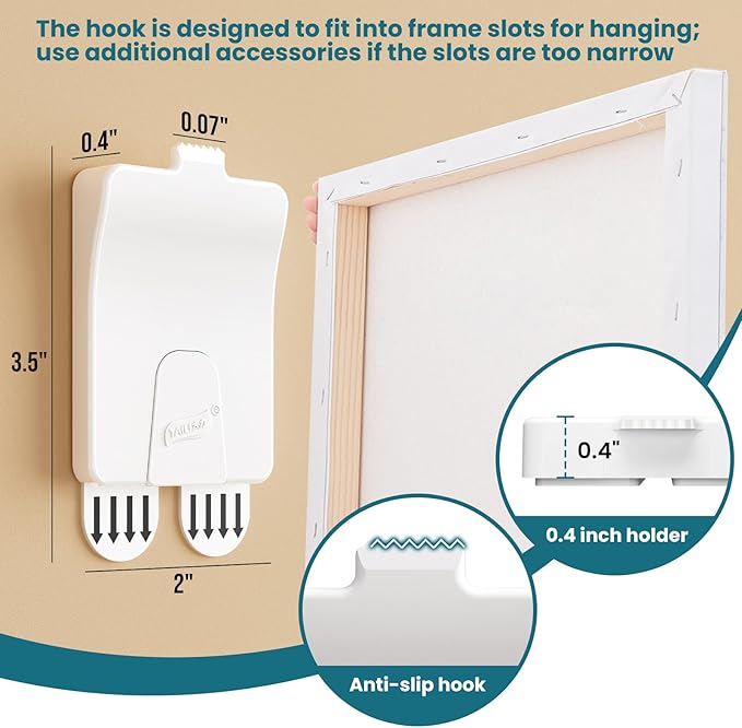 TAILI Picture Hangers 4 Pcs, Damage Free Picture Hangers for Walls，Adhesive Picture Hanging Hooks Without Nails，Art Hanger for Bathroom Kitchen Home Door Closet, Inclue 2 Extra Strips