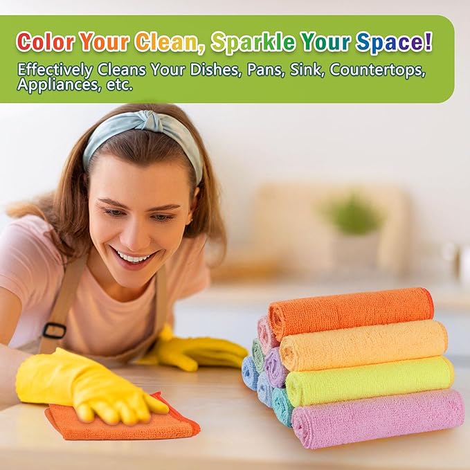 AIDEA Microfiber Cleaning Cloth, 10PK, Colorful Lint-Free Vibrant Cleaning Rags, Microfiber Towels for Cars, Kitchen Cloth, Dusting Cloth for Home, Window, Cleaning Supplies, 11.5"×11.5"