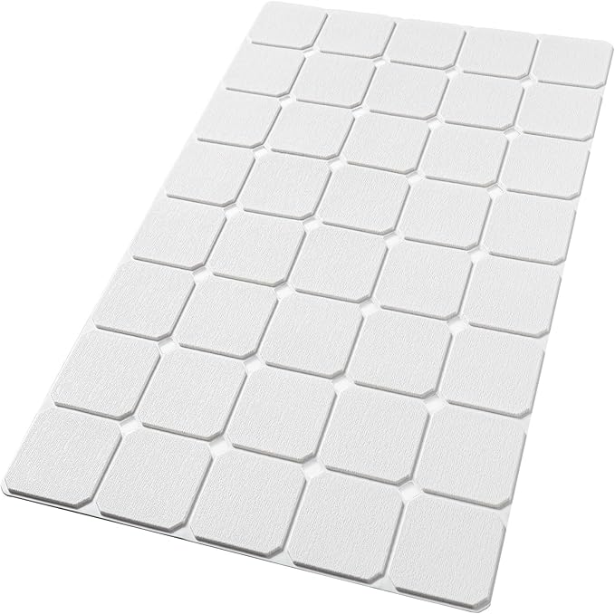 Kinbear Bath Mat for Textured Tub: Silicone Bathtub Mat Foldable Shower Mat Non Slip Tub Mat No Suction Cups 28 X 17.7Inch - White