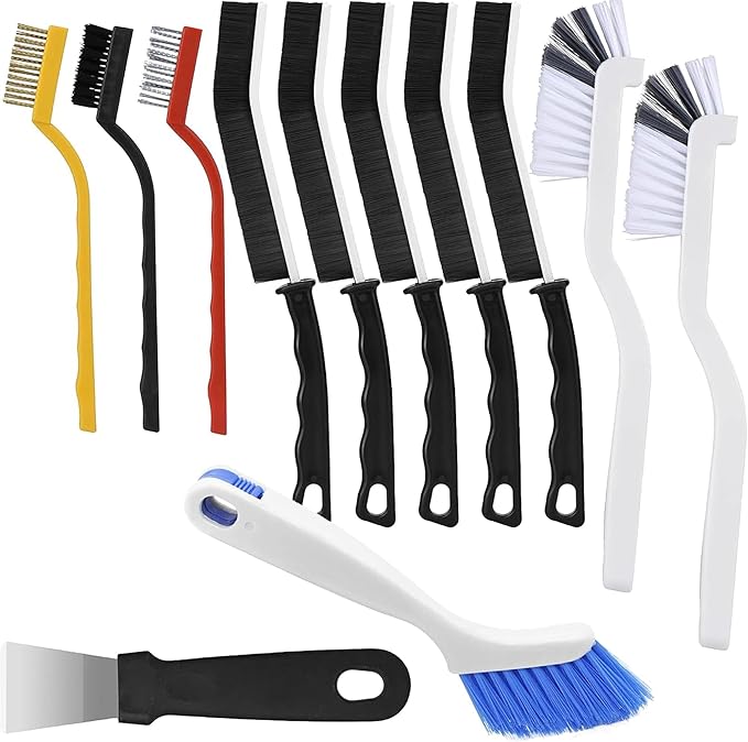 All-in-One Detail Cleaning Brush Kit – 12pc Crevice, Grout & Window Track Cleaning Set with 90° Angle Brushes, Brass/Steel/Nylon Options for Kitchen, Bathroom, Corners & Narrow Gaps