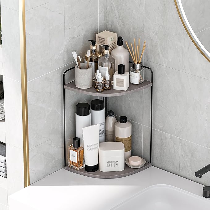 Bathroom Counter Organizer,Countertop Organizer,Vanity Organizers,Bathroom Storage,Bathroom Sink Caddy,Counter Shelf,Corner Counter,Corner Shelves(Black-Grey)