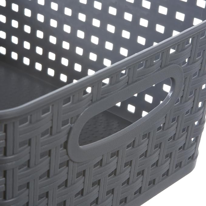 Grey Plastic Weave Storage Basket, 12-Pack Woven Gray Basket Organizer for Kitchen Office Bathroom