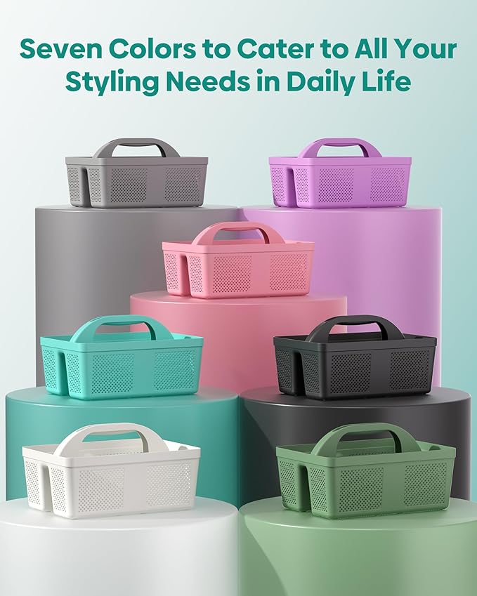 MLIKLU 4 Pack Portable Shower Caddy, Integrated Handle, Reinforced Plastic, Quick-Dry Ventilation Holes, Multi-purpose Storage Basket for Home, Dorm and Bathroom, Kitchen, Under Sink Storage, Cyan