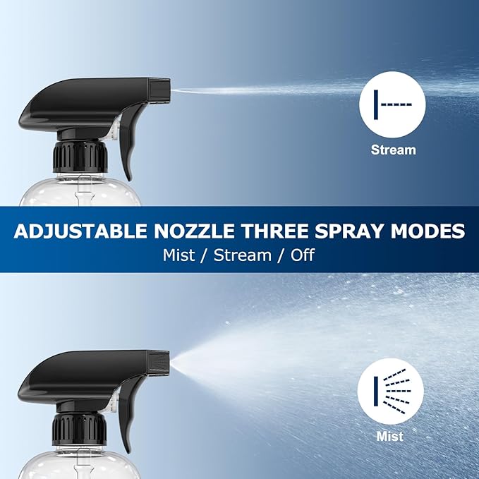 Veco 500mL (17oz) Graduated Spray Bottles, 4-Pack — 360° Any-Angle Spraying for Easy Dilution, Leak-Resistant spray bottles for Cleaning, Plants, Hair & Pet Use + Foldable Funnel