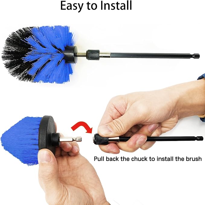 Drill Brush Attachment Set, 7 Pack 1/4in Power Scrubber Brush + Extend Long Rod, Brush Drill Attachment, Power Cleaning Scrub Brush for Bathroom, Tub, Tile, Corner（Blue）