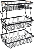 3 Tier Fruit Basket with 2 Banana Hangers, Mesh Basket Fruits Stand Produce Holder Organizer for Onion Potato Bread Snack Veggie Black