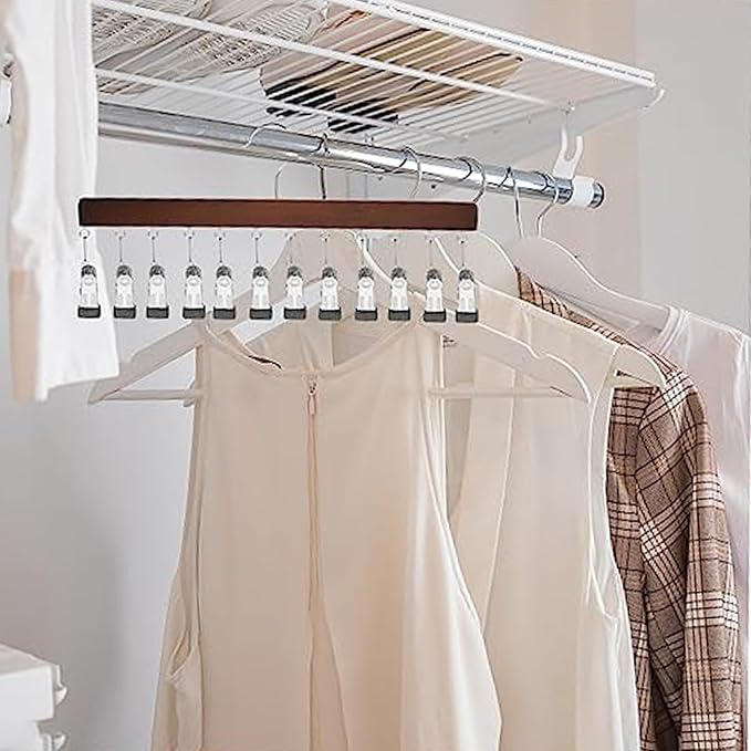 Closet Organizer with 10 Clips - Space Saving Hanging Closet Organizer, Multi-Purpose Storage Hanger for Pants, Leggings, Jeans, Sock, Shorts with Sturdy Steel Non-Slip Clips (2Pcs-C)