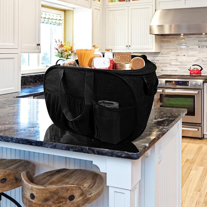 2 Pack Collapsible Laundry Baskets with Lid, Foldable Laundry Basket with Handy Pockets, Pop Up Laundry Hamper with Dual Handles, 99L Sturdy Hampers for Clothes, Groceries, Supplies, Tools, Black