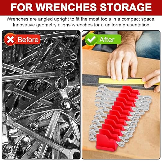 48 pcs Magnetic Modular Wrench Organizers for Tool Drawers, Tool Storage Holder Wrench Rack with Metric & SAE Labels (Color:Red)