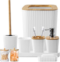 Bathroom Accessory Set, 9-Piece White Bathroom Set with Trash Can, Tray, Soap Dispenser, Toothbrush Holder, Toothbrush Cup, Soap Dish, Toilet Brush and Q-tip Holders for Bathroom/Housewarming