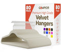 Ivory Velvet Hangers 80 Pack – 360° Swivel Hook, Non-Slip and Space Saving Hangers, Heavy-Duty 11 lbs Weight Capacity - Smooth Velvet Finish for Crease-Free Clothes and Effortless Closet Organization