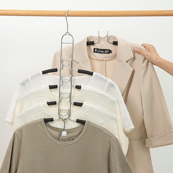 Nature Smile 4 Pack 5 in 1 Anti Slip Clothes Hangers,Space Saver Magic Metal Hangers,Multi Layers Wardrobe Clothes Rack,Heavy Duty Metal Blouse Hanger Closet Storage Organizer