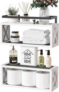RICHER HOUSE Floating Shelves with Guardrail, Rustic Wood Shelves for Wall Décor, Farmhouse Bathroom Accessories Wall Mounted, Bathroom Organizer Over Toilet Storage, Kitchen, Living Room - White