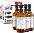 4 Pack Amber Glass Soap Dispenser 16 OZ with Matte Black Stainless Steel Pump, Hand and Dish Soap Dispenser Set for Bathroom and Kitchen Sink with 12 Waterproof Labels
