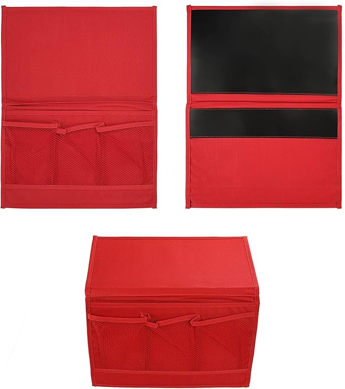 Surblue Bedside Caddy 4 Pockets Bedside Storage Organizer for TV Remote Control Phone Glasses Magazine (Red)