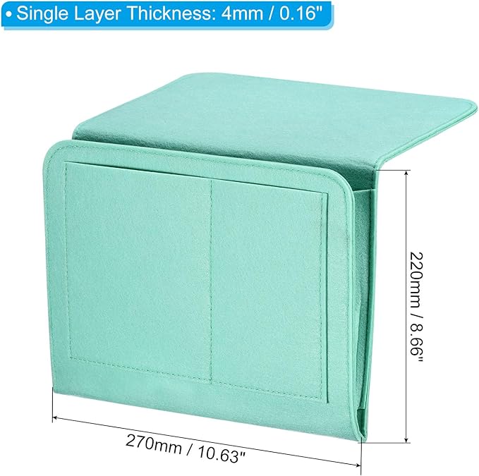 PATIKIL 11in Bedside Caddy, Bed Caddy Bedside Organizer Hanging 5 Pocket Soft Felt Bed Pockets Bedside Storage Organizer Remote Control Holder for Bedroom Phones Glasses, Green