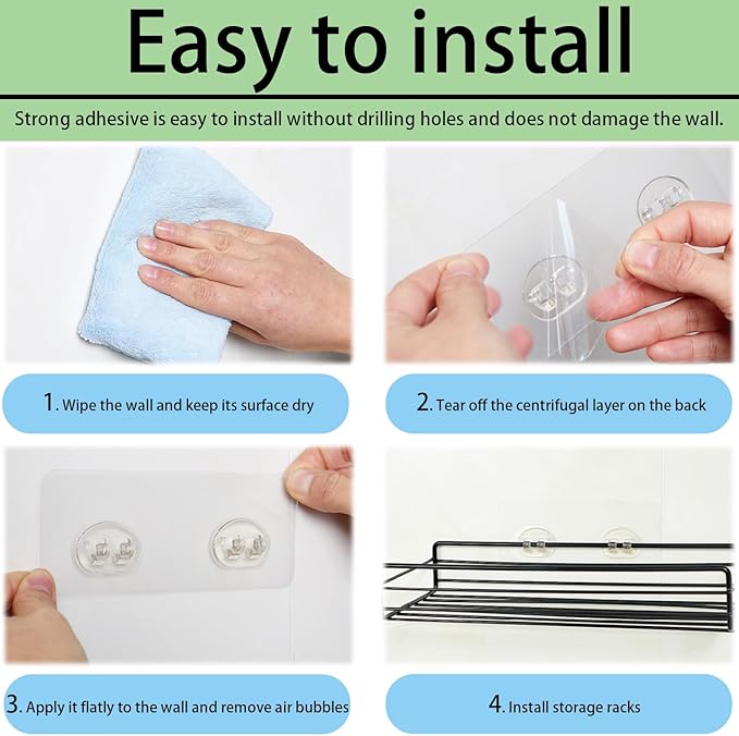 Oruiiju 12 Pack Shower Caddy Adhesive Replacement Hooks Transparent Strong Waterproof Wall Hooks No Drilling Bathroom & Kitchen Organizers for Shelves, Soap Holders, Spice Racks(8 Double + 4 Single)