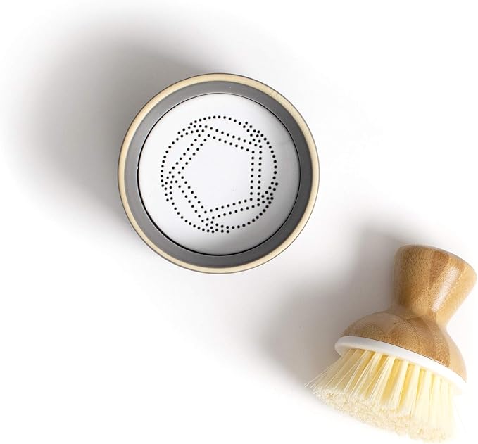 Full Circle Bubble Up Bamboo Dish Brush & Ceramic Soap Dispenser – Family Safe, Formaldehyde-Free – Kitchen Scrub Brush for Dishes, Nonstick & Cast Iron, Gray