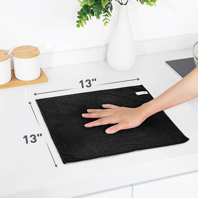 WEAWE Black Microfiber Cleaning Cloth 13"x13", Ultra Soft Absorbent Microfiber Cleaning Rags for Housekeeping Cleaning Supplies, Lint Free Reusable Cleaning Cloths for House Washable, Pack of 12