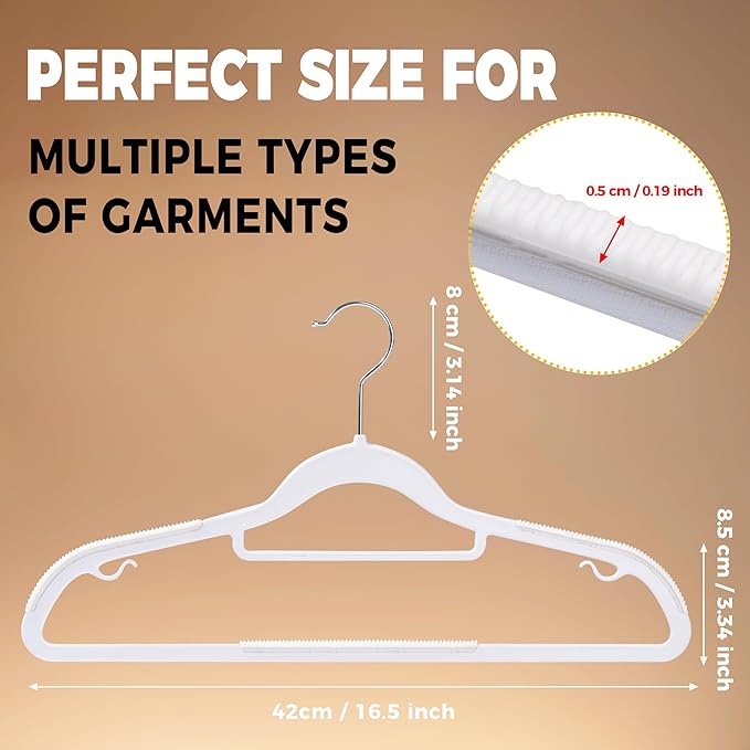 Quality Clothes Hangers 50 Pack - Non-Velvet Plastic Hangers for Clothes - Heavy Duty Coat Hanger Set - Space-Saving Closet Hangers with White Swivel Hooks - Functional Non-Flocked