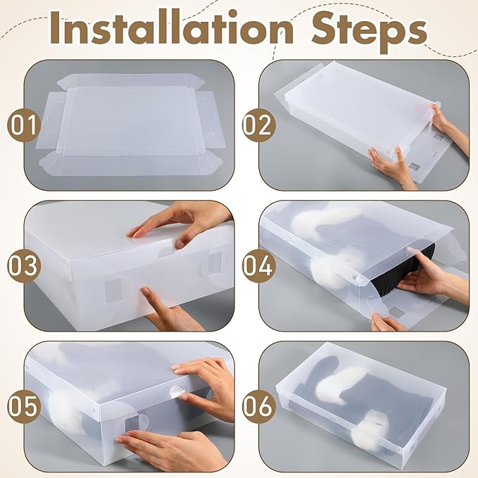 Sintuff 8 Pack Large Boot Storage Boxes with Lids for Tall Boots 20.5" x 11.8" x 4.5" Stackable Clear Plastic Shoe Organizer Container Space-saving Shoe Storage Box for Sneakers and High Heels