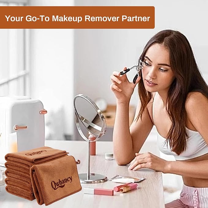 Microfiber Makeup Remover Cloth Face Towels Makeup Pads Soft Fingertip Face Wash Cloth Reusable Machine Washable High‑Absorbency Quick‑Dry Cleansing Facial Towels 12 × 12 in 6 Pack——Brown