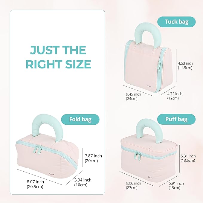 Tuck Hanging Toiletry Bag - Water-Resistant Travel Makeup Organizer with Spacious Compartments & Padded Handle for Women (Blush Petal & Mint) (Fold Travel Makeup Bag)