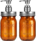 Amolliar Plastic Mason Jar Soap Dispenser with Pump Lid,16OZ Refillable Hand Soap Dispenser Set with Cute Lables - Farmhouse Decor for Kitchen Bathroom, Liquid Soap, Dish Soap, Lotion (2 Pack, Amber)