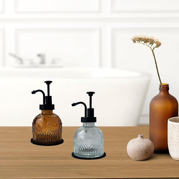 Vintage Soap Dispenser for Bathroom,Glass Kitchen Soap Dispenser with Pump,Farmhouse Antique,Cute Small Rustic Decor (White)