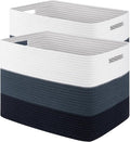 Woven Baskets - 2 Pack Rectangle Closet Organizers for Toy Storage, Nursery & Living Room in Gradient Blue