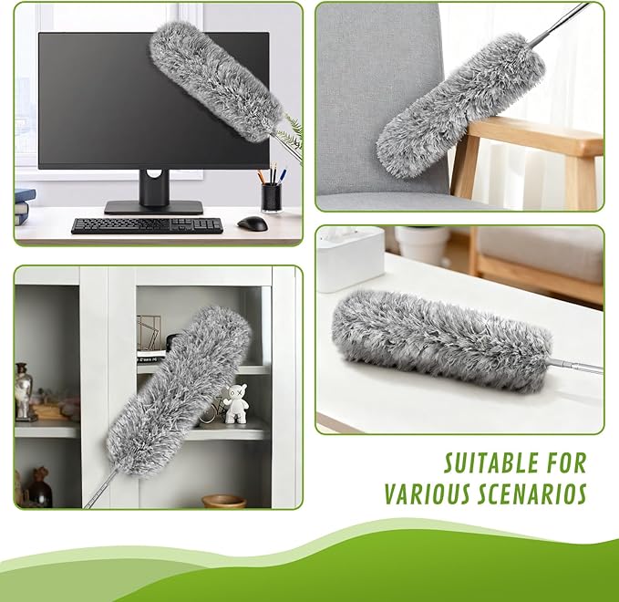 7-in-1 Telescopic Duster Kit with 100-Inch Pole, Microfiber & Cobweb Brush for Ceiling Fans, Blinds, High Cleaning