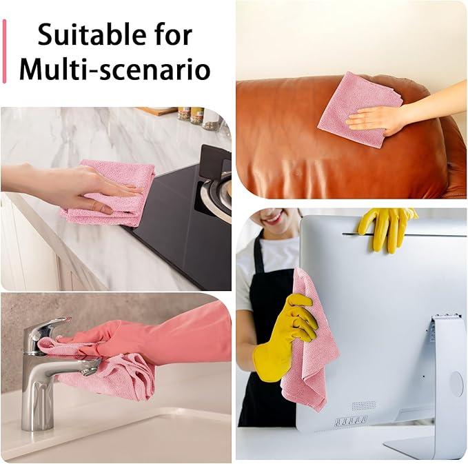 Microfiber Cleaning Cloth Roll,75 Pack Reusable Tear Away Microfiber Towels,Ultra Absorbent Dish Rags for Car,Home,Garage or Shop (Pink)