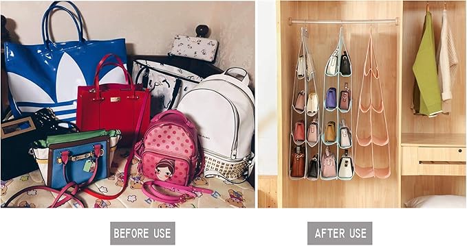 AARAINBOW 1 Pack Hanging Handbag Purse Organizer, Handbag Organizer with 8 Easy Access Pockets, Purses Holder Wardrobe Closet Space Saving Organizers, 41 L x 13.5W (B-Blue)