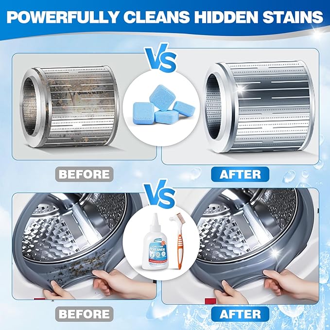 Navona 24 Pack Washing Machine Cleaner Tablets, Washer Cleaner Tablets Pro Set with Stain Remover Gel, Deep Cleaning for Odor, Limescale & Pet Hair, Works for Front Load & Top Load Washers