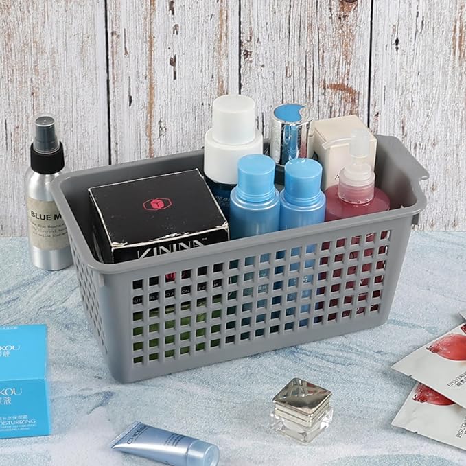 Ggbin Grey Plastic Stacking Storage Basket, Slim Pantry Basket Bins, 6 Packs