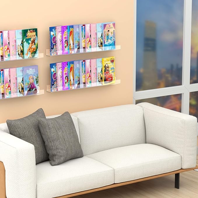 NIUBEE Kids Acrylic Floating Bookshelf 36 Inch,Clear Invisible Wall Bookshelves Ledge Book Shelf,50% Thicker with Screwdriver